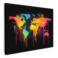 LEINWANDBILD Weltkarte - Farbe - Bunt - Graffiti - Welt Wandbild 40x30 cm - Multicolor, Textil (40/30cm) - MuchoWow