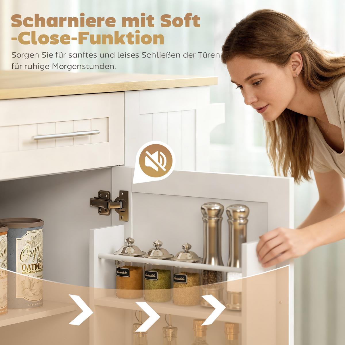 KÜCHENINSEL MDF Weiß - Silberfarben/Weiß, Holzwerkstoff/Metall (65/91/129cm) - HOMCOM
