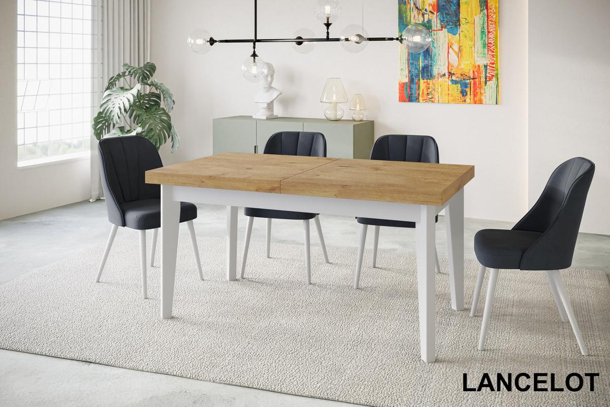 RECHTECKIGER Esszimmertisch SKANDI, ausziehbarer Tisch, Größe: 200-300X100X78 cm, Wohnzimmertisch Farbe: LANCELOT, mit Holzbeinen in Farbe Weiß - Beige/Weiß, Holzwerkstoff (200/100/78cm) - Alpi-Möbel