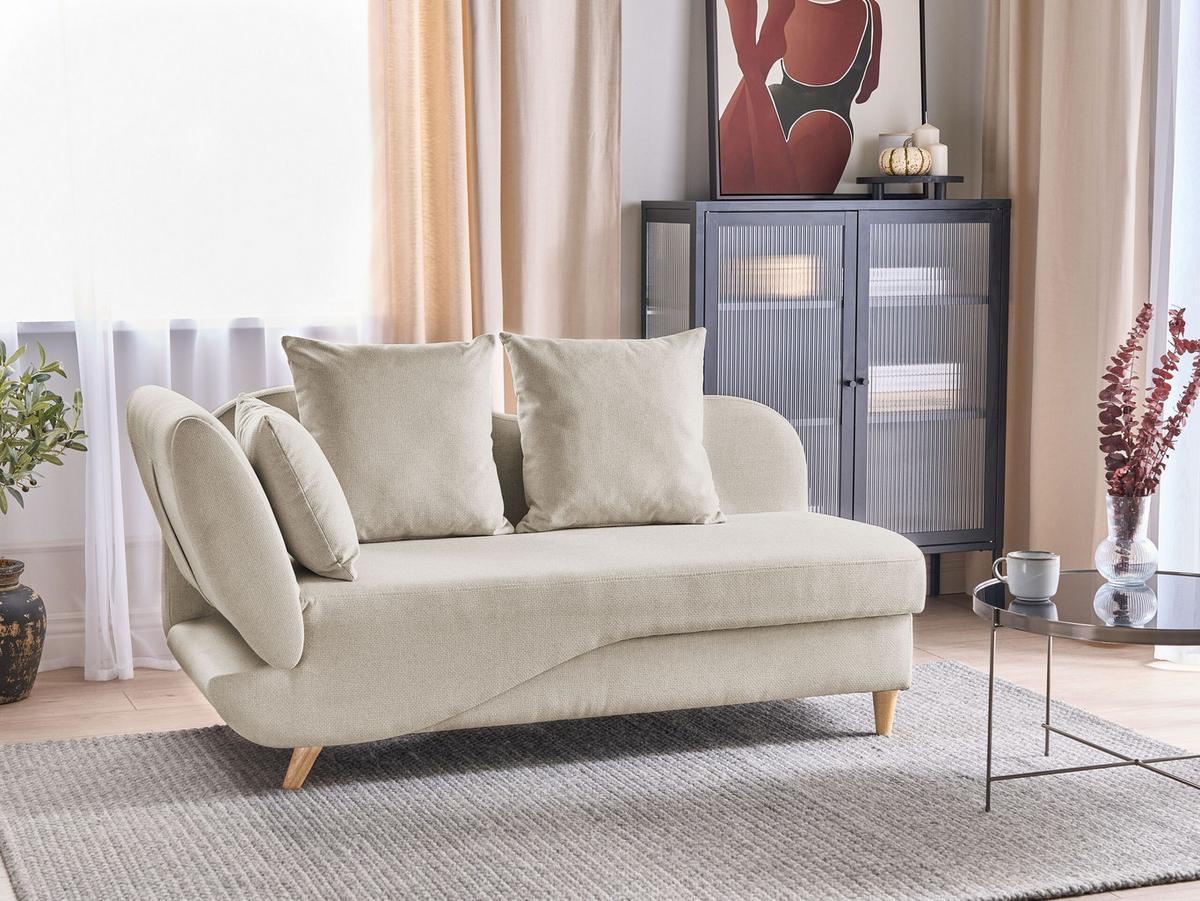 CHAISELONGUE Leinenoptik beige mit Bettkasten linksseitig Meri - Hellbraun/Beige, Textil (156/73/69cm) - Beliani