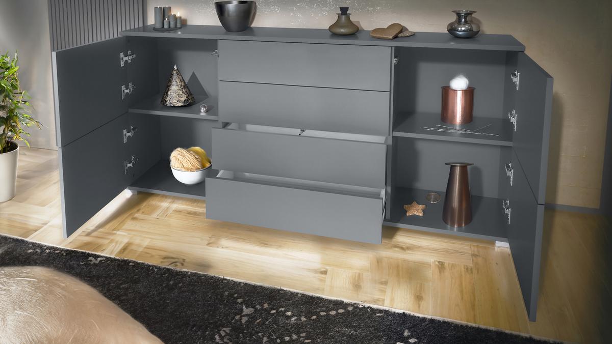 SIDEBOARD Rova Sandgrau Hochglanz - Sandfarben, Holzwerkstoff (166.5/75.5/35cm) - Vladon