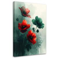 WANDBILD, Rot grüne botanische Blumen - Grün, Textil (20/30cm) - Feeby