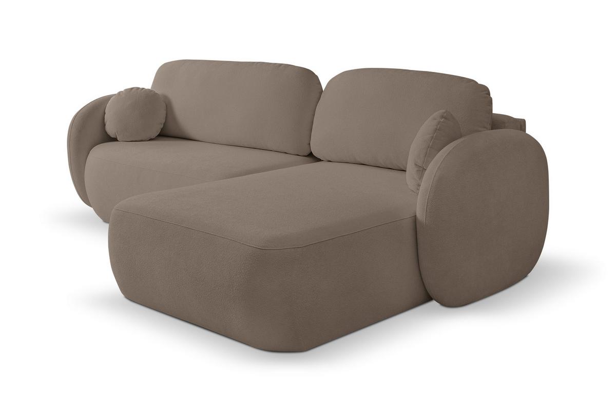 ECKSOFA AMICO R-S Braun Geflochtener Stoff mit Schlaffunktion - Braun, Holz (248/174cm) - MASSENO