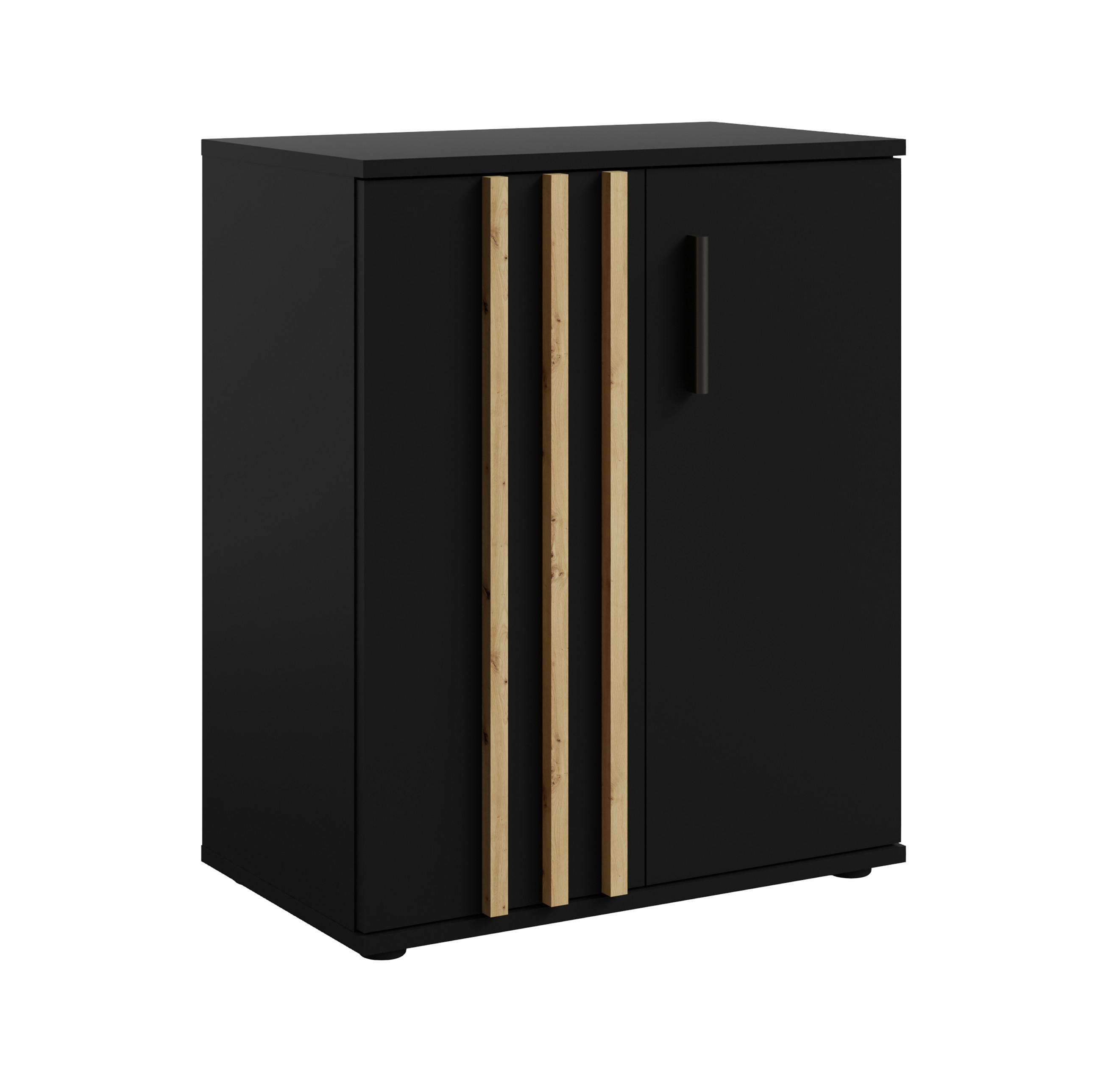 SIDEBOARD Turell 2D Schwarz 60/73/35 cm – Kommode Schmal mit Lamellen - Schwarz, Holzwerkstoff/Kunststoff (60/73/35cm) - AX Living