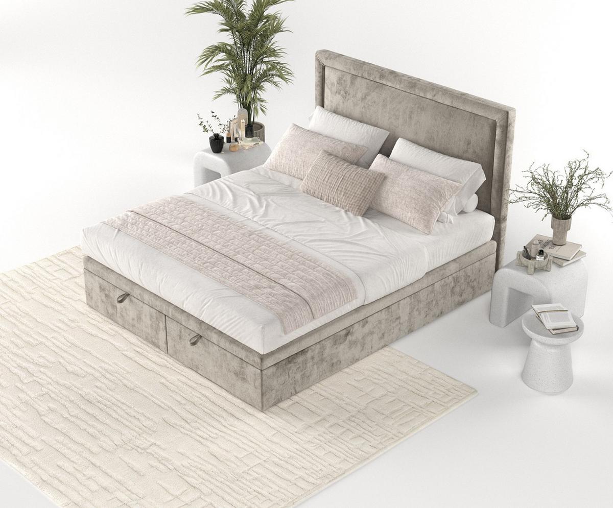 POLSTERBETT Salma mit Stauraum 120/200 cm Beige im Lotta Stoff - Beige/Schwarz, Holz/Holzwerkstoff (120/200cm) - AltaBeds