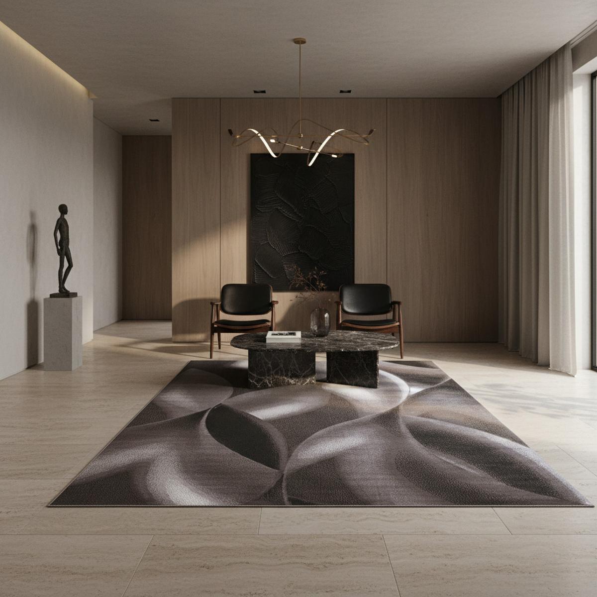 TEPPICH Kurzflor INN in Braun, mit abstraktem Wellenmuster, 140 x 200 cm - Braun, Textil (200/140cm) - KADIMA DESIGN