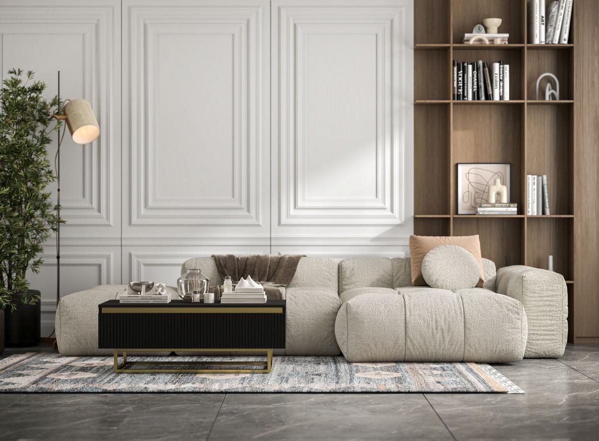 COUCHTISCH Selene Schwarz matt 109 cm mit Metallrahmen - Goldfarben/Schwarz, Holzwerkstoff/Metall (50/109/39cm) - Meble Lindner