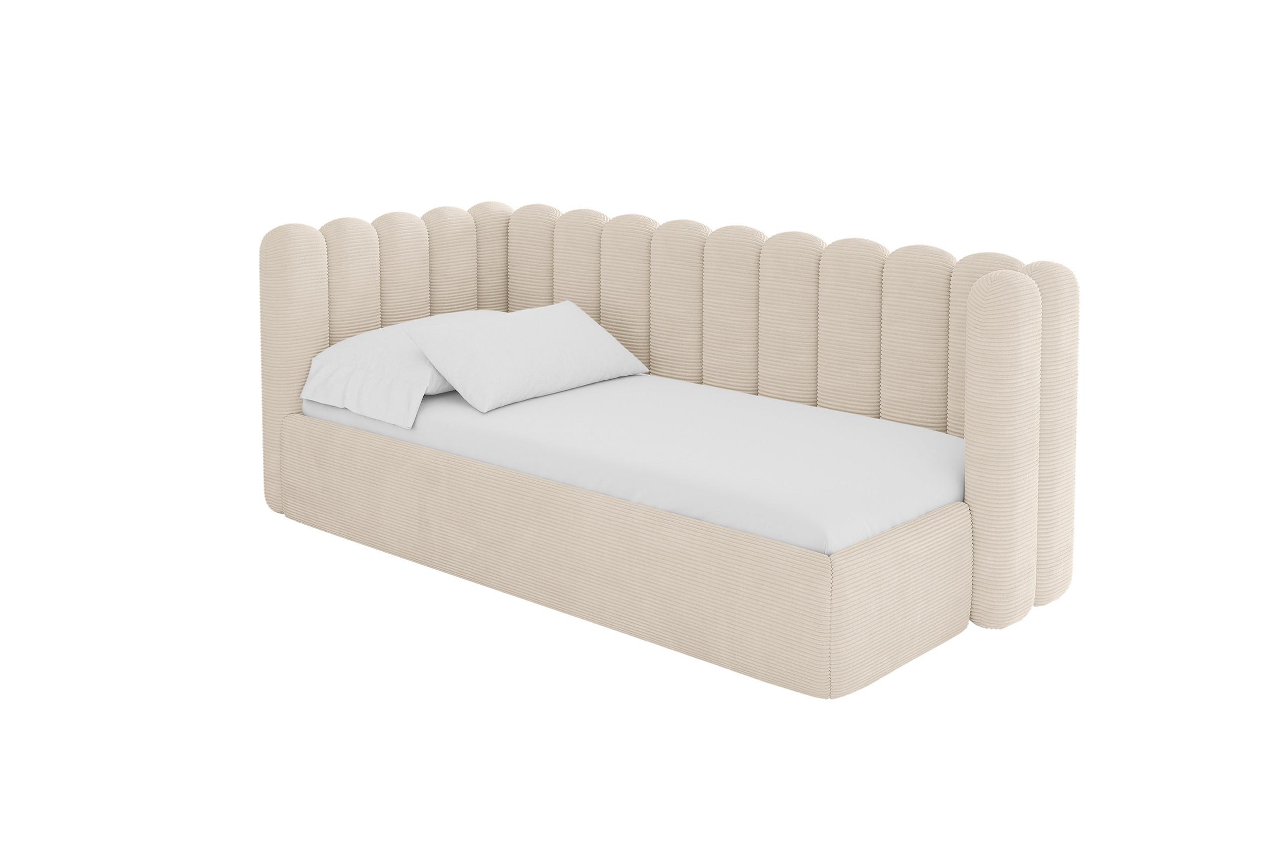 EINZELLBETT Jugendbett mit Bettkasten und Matratze H3/H4, Rechts - HUGY 90x200 Beige - Creme, Holzwerkstoff/Textil (90/200cm) - ALTDECOR