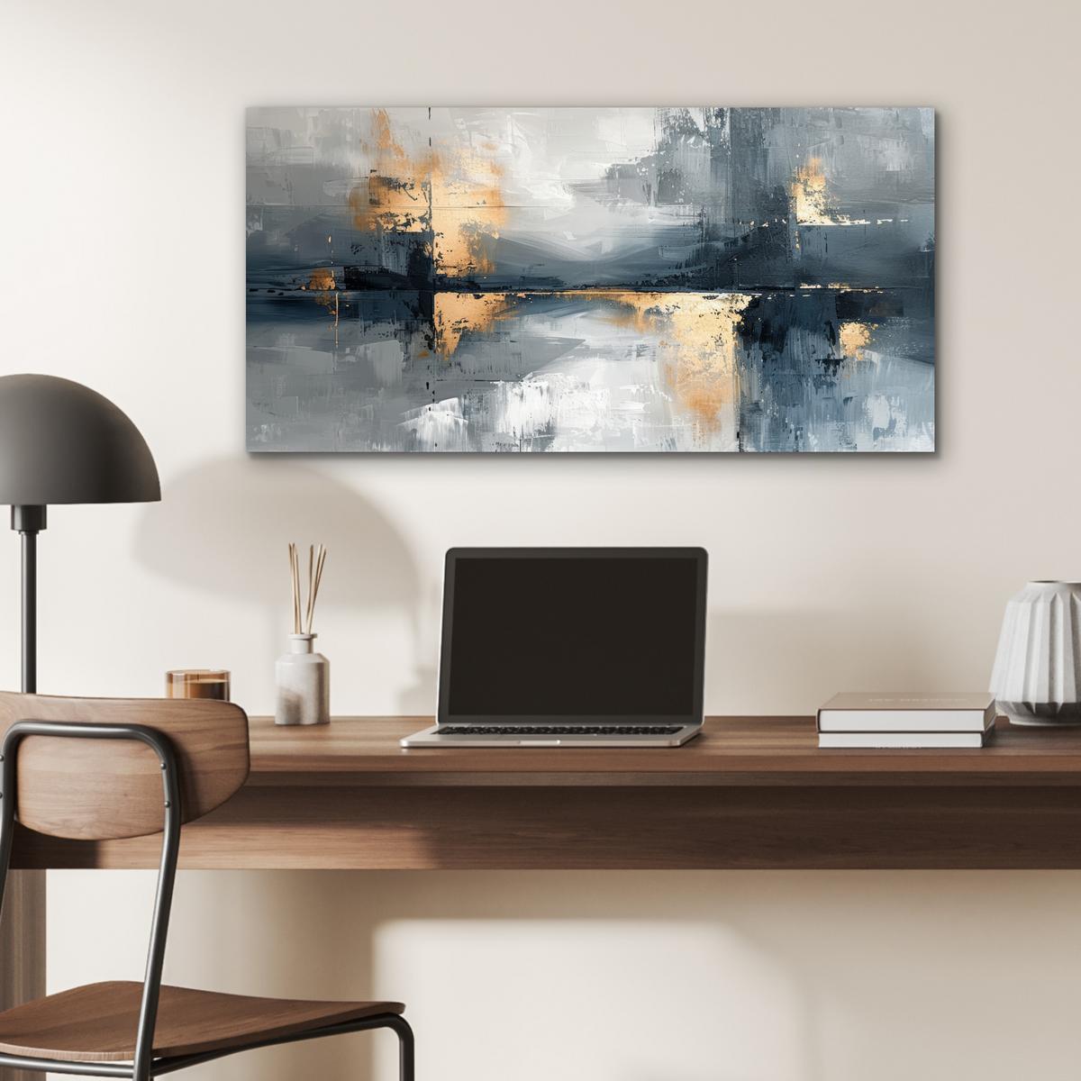 METALLBILD Kunst - Grau - Gold - Abstrakt 80x40 cm - Dunkelgrau, Metall (80/40cm) - MuchoWow