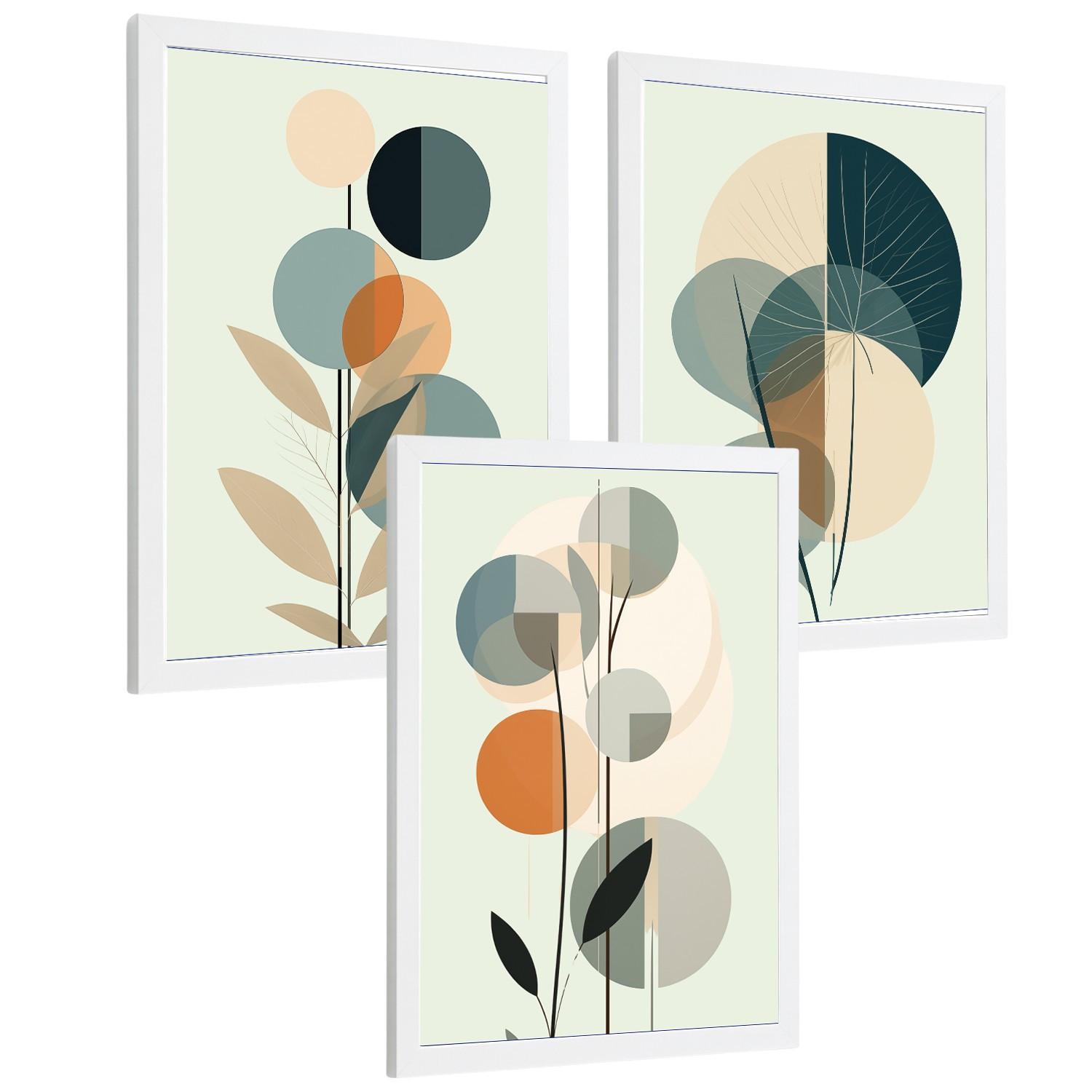 POSTER 3er Kunstdruck-Set Wandbilder Floral Abstrakt Blau Grün modern Wohnzimmer Deko, Schlafzimmer, Küche, Badezimmer Rahmenlos A3 - Weiß, Papier (29.7/1/42cm) - Nacnic