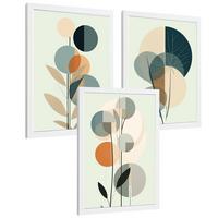 POSTER 3er Kunstdruck-Set Wandbilder Floral Abstrakt Blau Grün modern Wohnzimmer Deko, Schlafzimmer, Küche, Badezimmer Rahmenlos A3 - Weiß, Papier (29.7/1/42cm) - Nacnic