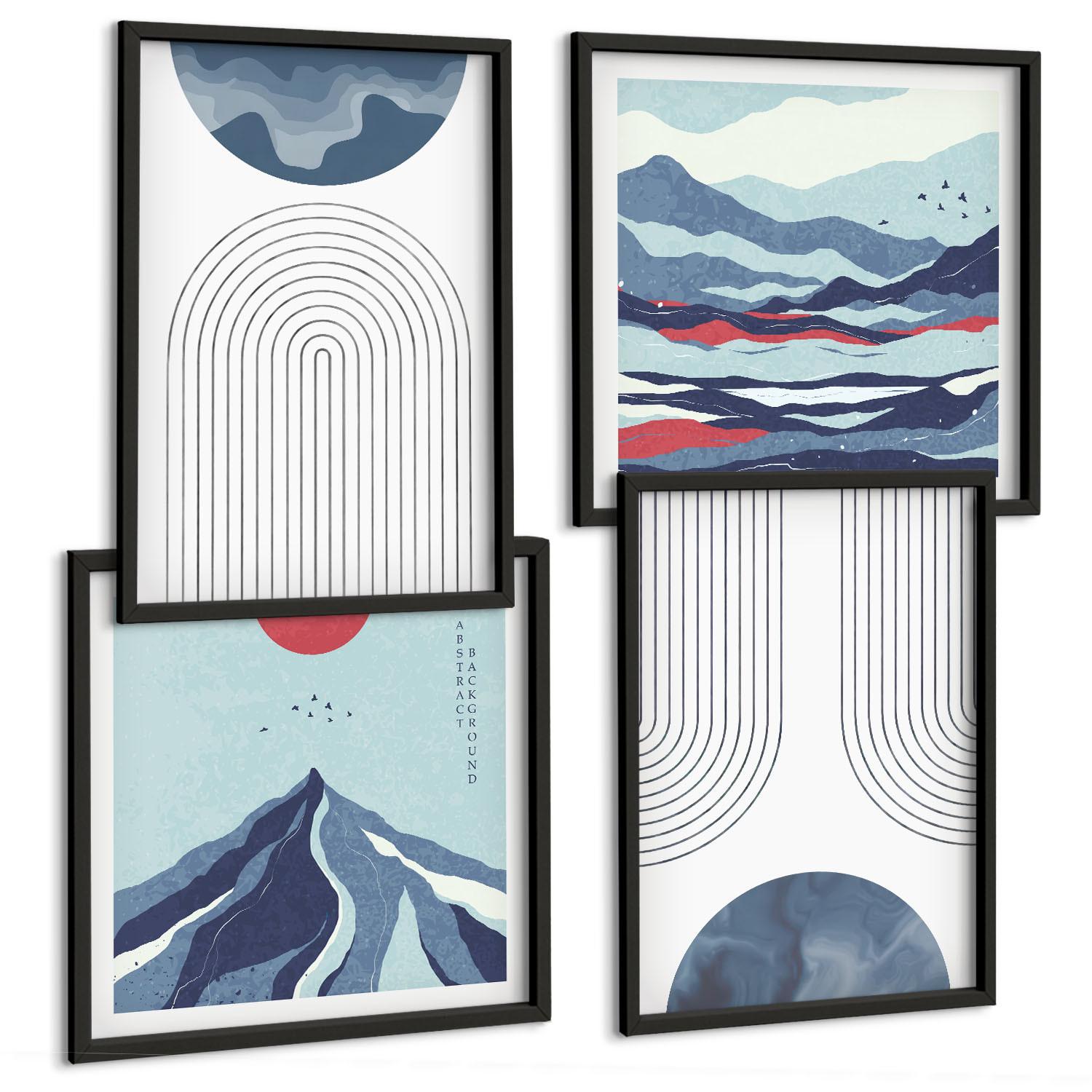 BILDER SET 4er Set - 50x50 cm & 40x60 cm Schwarzer Rahmen - Abstrakte Berglandschaften - Schwarz, Kunststoff (50/50cm) - TULUP