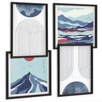 BILDER SET 4er Set - 50x50 cm & 40x60 cm Schwarzer Rahmen - Abstrakte Berglandschaften - Schwarz, Kunststoff (50/50cm) - TULUP