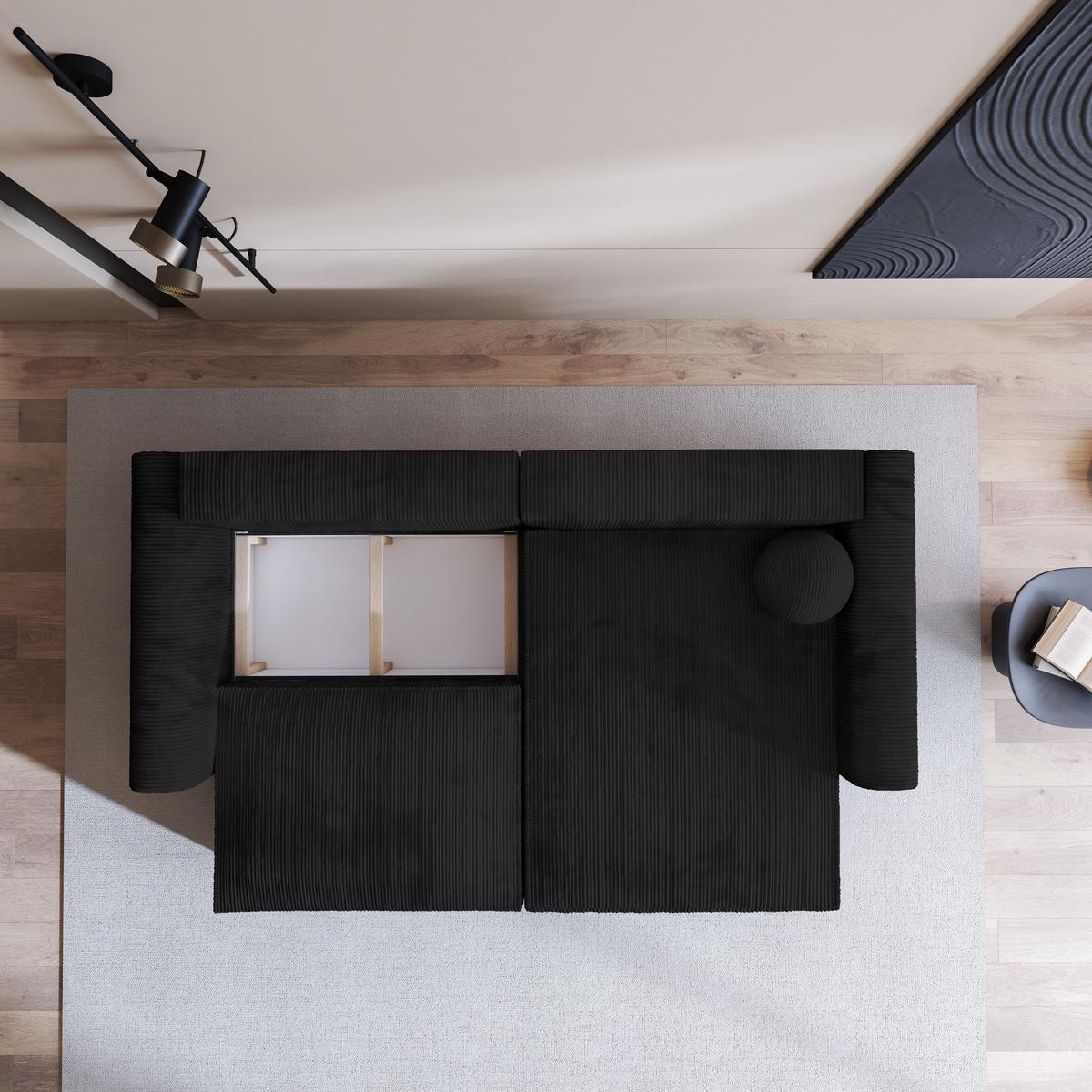 ECKSOFA FIANO P Schwarz Kordstoff mit Schlaffunktion - Schwarz/Grau, Holz/Kunststoff (245/148cm) - MASSENO
