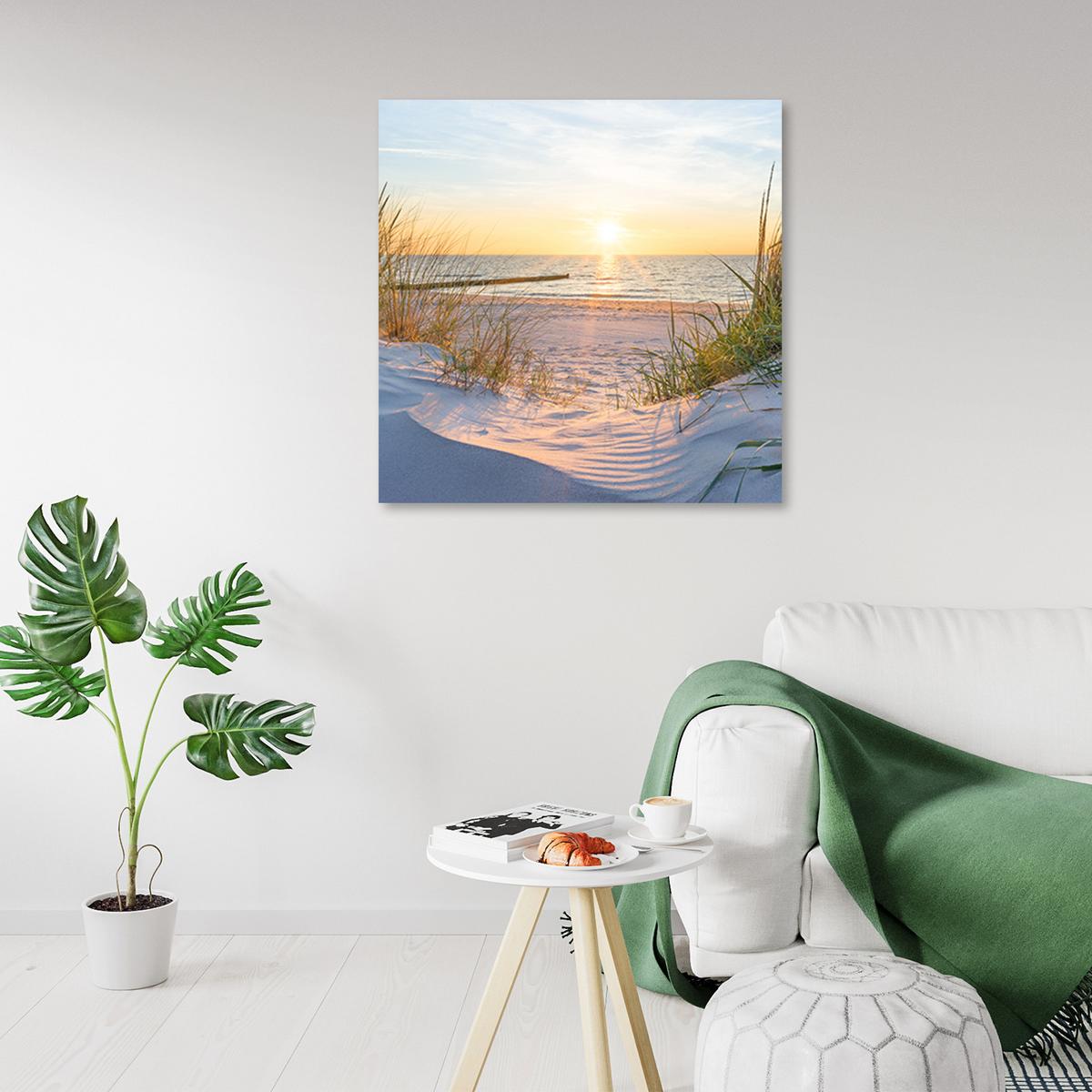 WANDBILD Sonnenuntergang am Strand 60x60cm - Beige, Textil (60/60cm) - Feeby