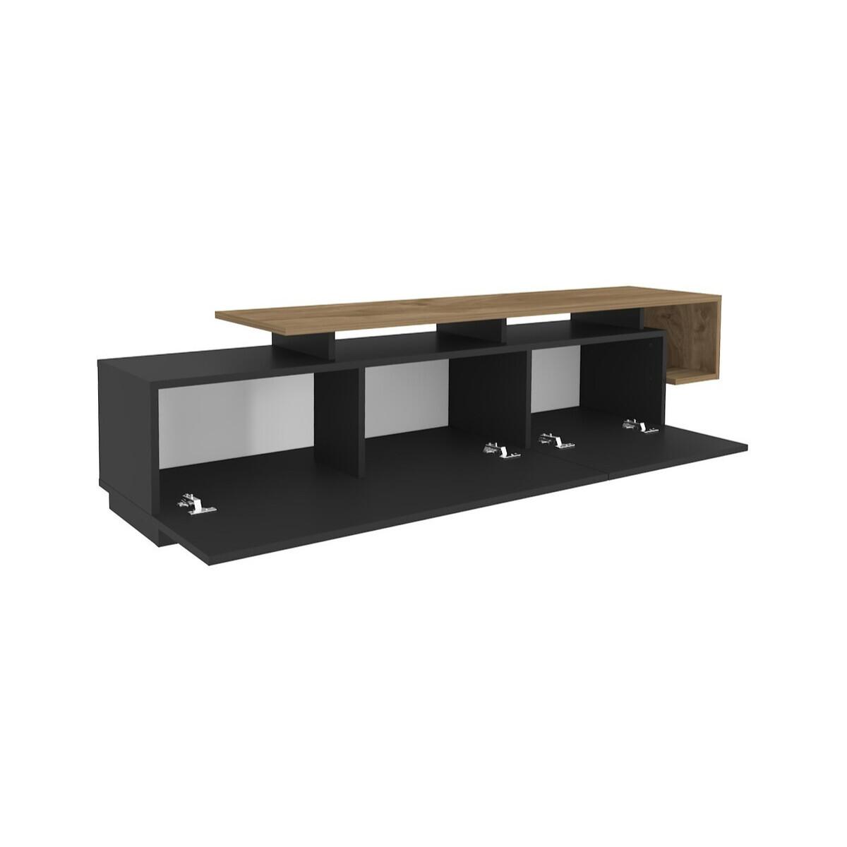 TV-MÖBEL mit 2 Klapptüren 38,9/180/46,4 cm - Schwarz, Holzwerkstoff (38.9/46.4/171cm) - Calicosy