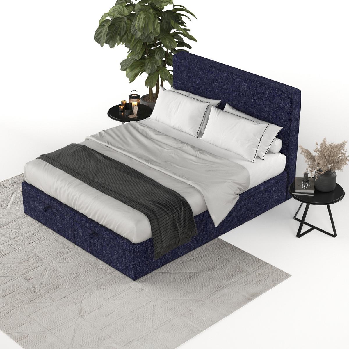 POLSTERBETT Hush mit Stauraum 160/200 cm Marineblau im Alta Stoff - Schwarz/Dunkelblau, Holz/Holzwerkstoff (160/200cm) - AltaBeds