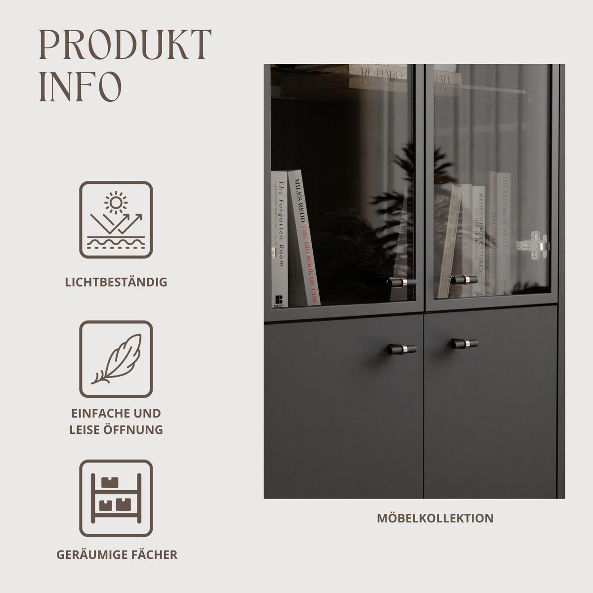 GLASVITRINE geriffelt aus MDF, Schwarz - Schwarz, Holzwerkstoff (112/155/40cm) - Idohome