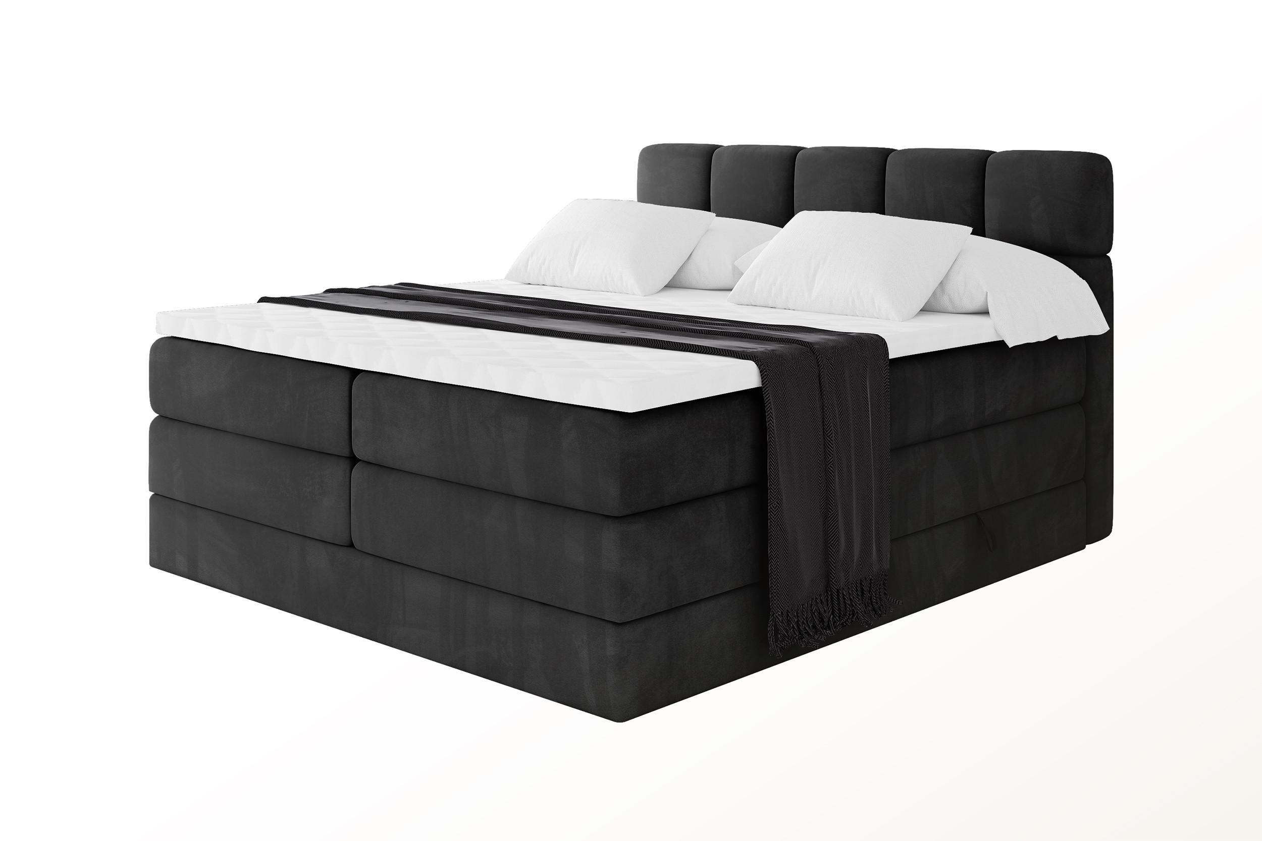 BOXBETT mit Matratze H3/H4 - FAMA KING - 160x200 cm Schwarz Casablanca - Schwarz, Holzwerkstoff (160/200cm) - ALTDECOR