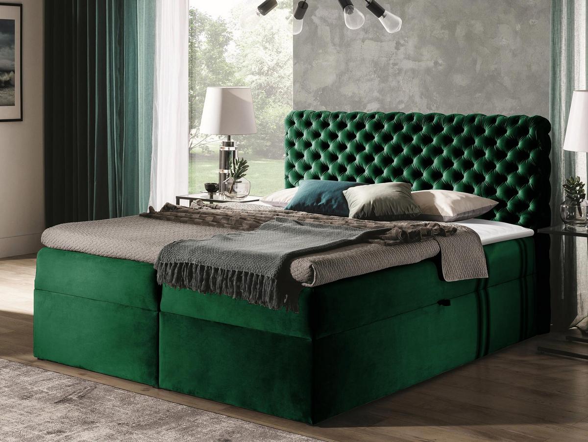 BOXBETT Chesterfield - H3 - Smaragdgrün, Holz (140/200cm) - MIRJAN24