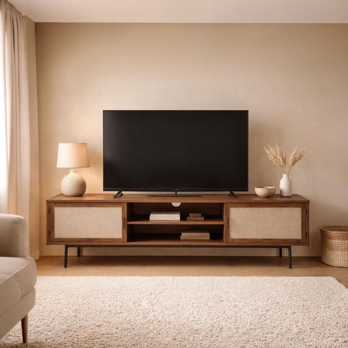 TV-MÖBEL in walnussdekor mit fronten aus stoff jetson 39,5/45/140 cm - Nussbaumfarben, Holzwerkstoff (39.5/45/47.5cm) - Calicosy