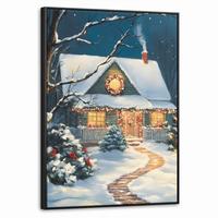 LEINWAND Bilder mit Rahmen - Weihnachten - Weihnachtsbaum - Winter - Zuhause - Schnee - 50x70 - Smaragdgrün, Textil (50/70cm) - MuchoWow