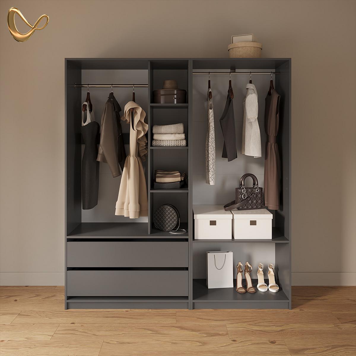 KLEIDERSCHRANK Trento Anthrazit 2er Set - Anthrazit, Holzwerkstoff (100/200/50cm) - Livinity®