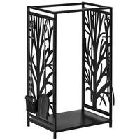 KAMINHOLZREGAL mit Kaminbesteck Erhöhtes Brennholzregal Feuerholzablage Stahl - Schwarz, Metall (30/70/46cm) - HOMCOM