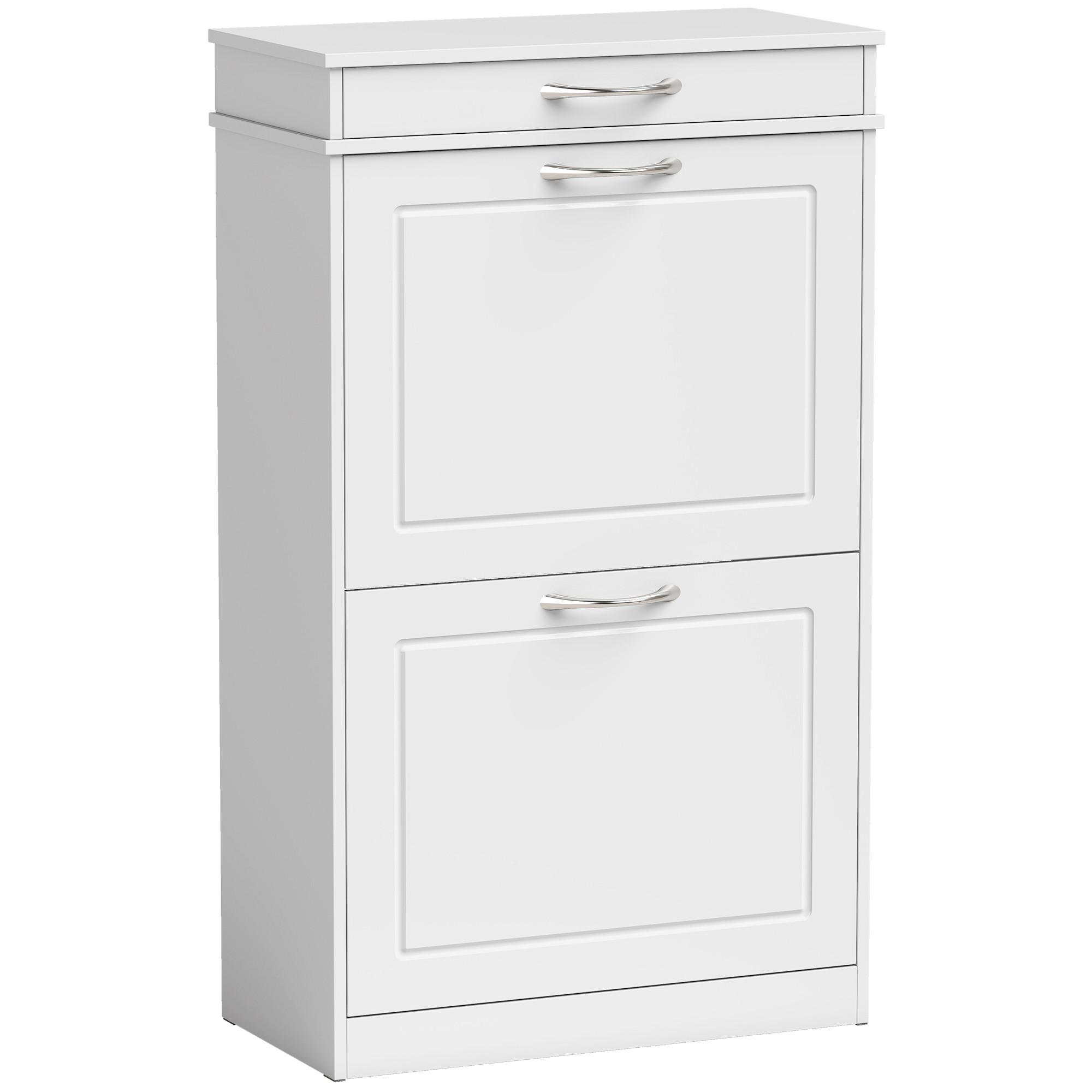 SCHUHSCHRANK MDF Weiß - Weiß/Nickelfarben, Holzwerkstoff/Metall (26.5/89/53cm) - HOMCOM