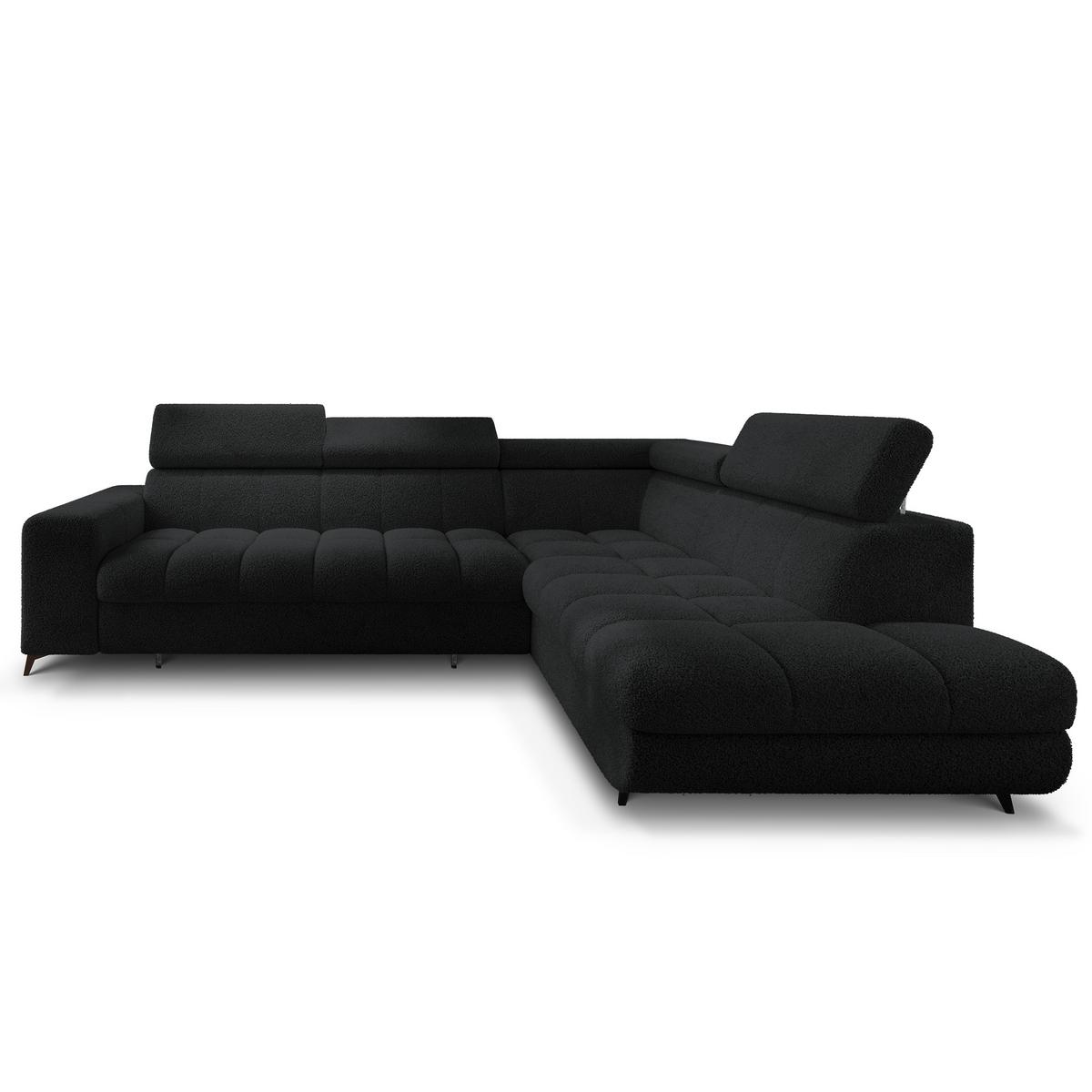 ECKSOFA MORIVA Q R-S Schwarz Boucle-Stoff mit Schlaffunktion - Schwarz, Holzwerkstoff/Textil (253/190cm) - MASSENO