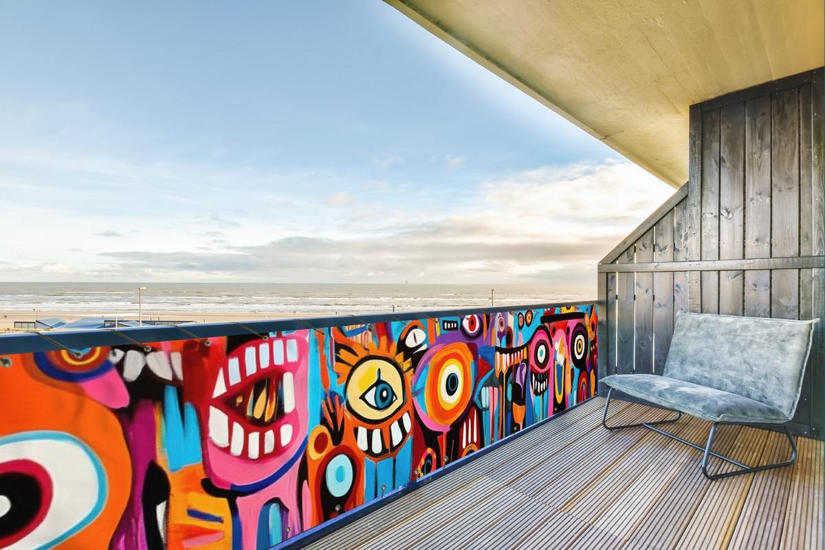 BALKON-SICHTSCHUTZ Abstrakt - Gesicht - Farbenfroh Groß 500x80 cm - Multicolor, Kunststoff (500/80cm) - MuchoWow