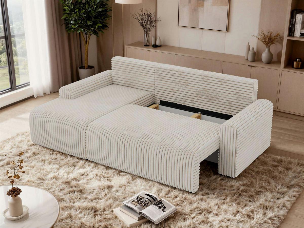 ECKSOFA NESSARO L Beige Cord - Links Seite - Beige/Schwarz, Kunststoff/Textil (244/151cm) - MKS