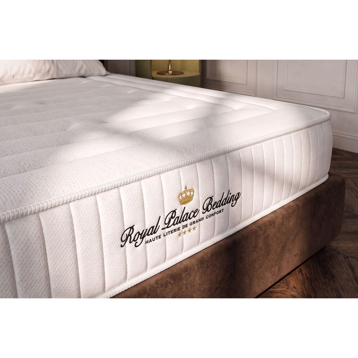 BETT Nottingham Memory-Schaum 160 x 200 cm h3 - Kit Bettgestell Schwarz - Mit Kissen und Bettdecke - Beige/Schwarz, Karton/Holz (160/200cm) - ROYAL PALACE BEDDING