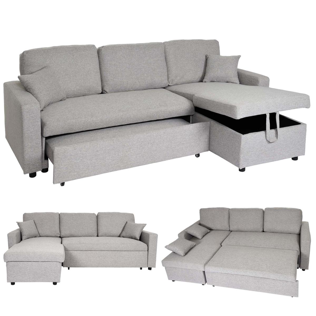 ECKSOFA MIT BETTKASTEN Hellgrau - Hellgrau/Grau, Textil (228/151cm) - MCW