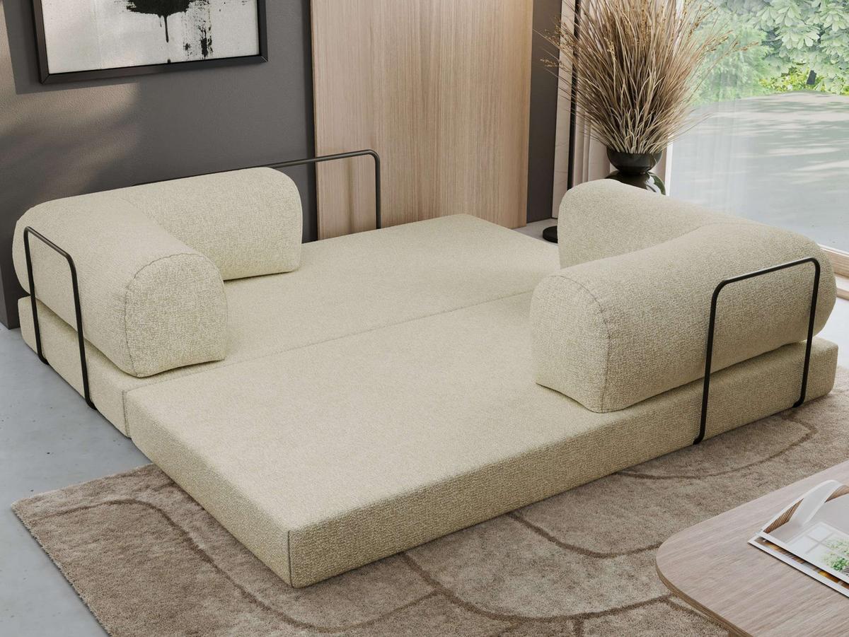 3-SITZER SOFA ORSETTO - Creme Stukture - Creme/Schwarz, Textil/Metall (200/70/100cm) - MKS