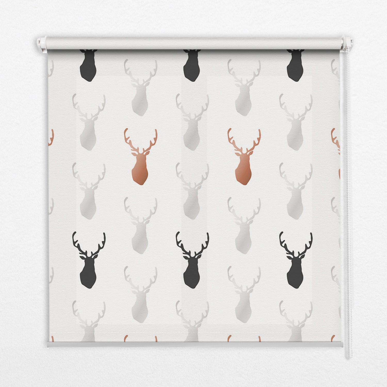 INNENROLLO - Fensterrollo - Rollo - 130x140 cm - Gezogene Hirschköpfe - Weiß, Kunststoff (130/140/0.5cm) - TULUP