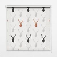 INNENROLLO - Fensterrollo - Rollo - 100x140 cm - Gezogene Hirschköpfe - Weiß, Kunststoff (100/140/0.5cm) - TULUP