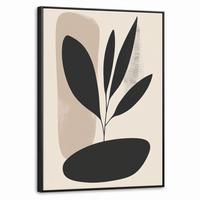 LEINWAND Bilder mit Rahmen - Pflanze - Beige - Japanisch - 70x100 - Schwarz, Textil (70/100cm) - MuchoWow