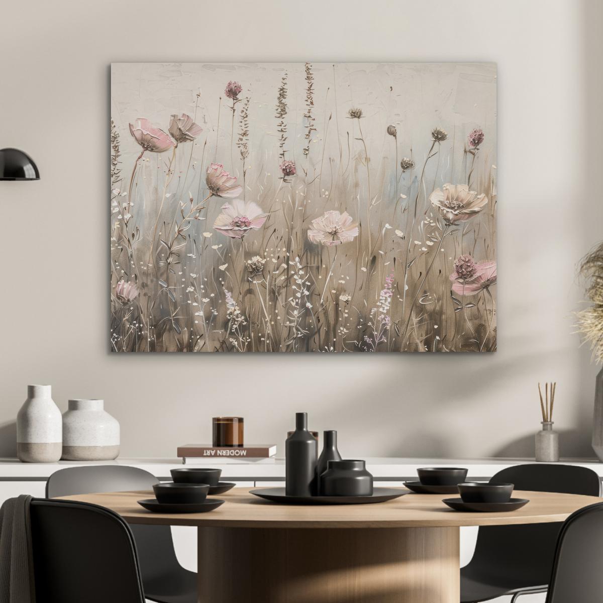 AKUSTIKBILD Blumen - Rosa - Modern - Beige Gemälde 80x60 cm - Beige, Kunststoff (80/60/0.9cm) - MuchoWow