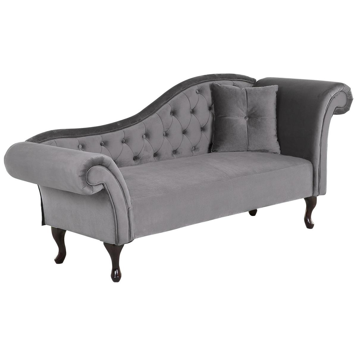 CHAISELONGUE Samtstoff grau rechtsseitig Lattes - Grau, Textil (188/87/59cm) - Beliani