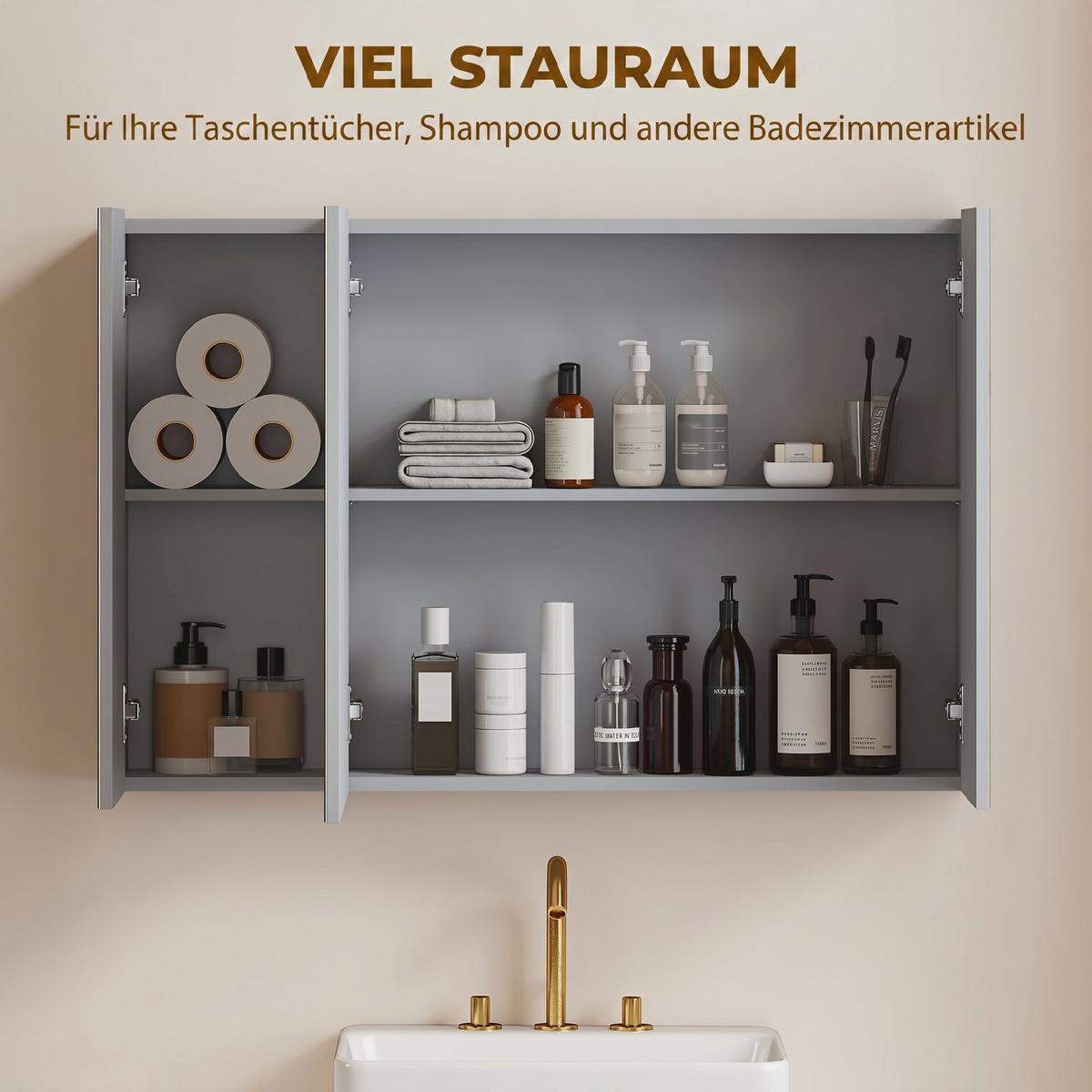SPIEGELSCHRANK MDF Grau - Grau, Holzwerkstoff (15/60/90cm) - Kleankin