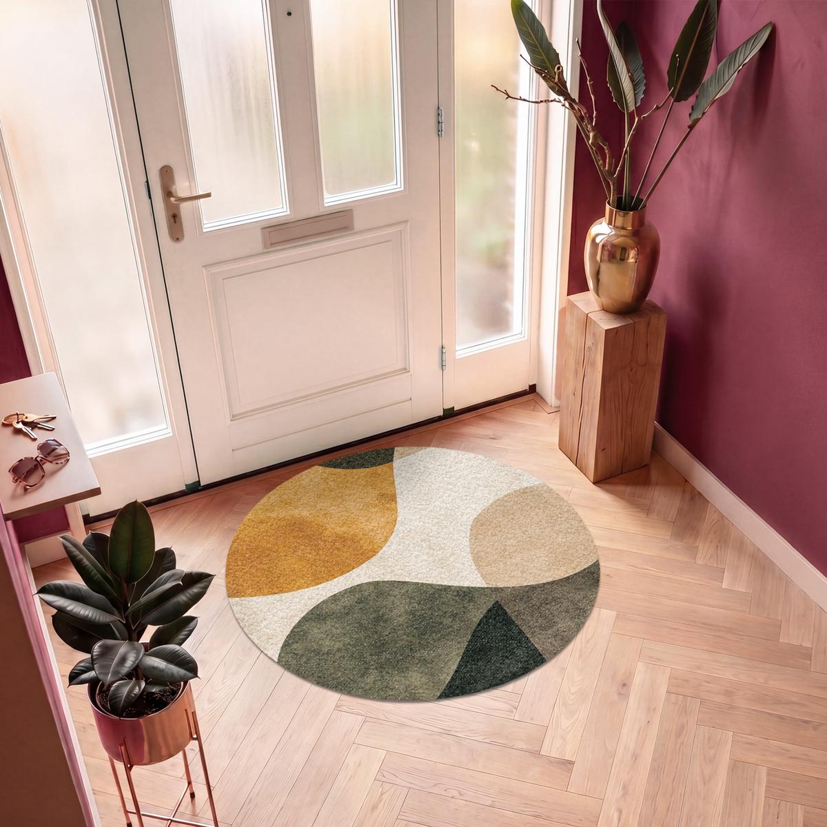 FUSSMATTE Formen - Ockergelb - Abstrakt Flurteppich 120x120 cm - Multicolor, Kunststoff (120/0.4cm) - MuchoWow