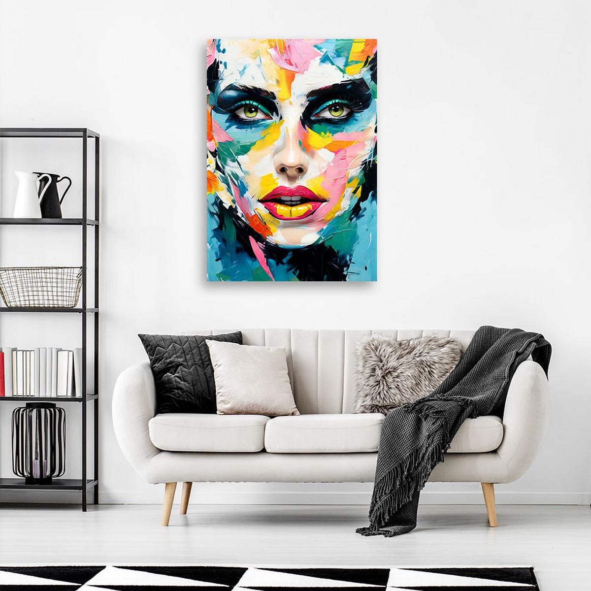 LEINWANDBILD Buntes Gesicht einer Frau 40x60cm - Multicolor, Textil (40/60cm) - Feeby