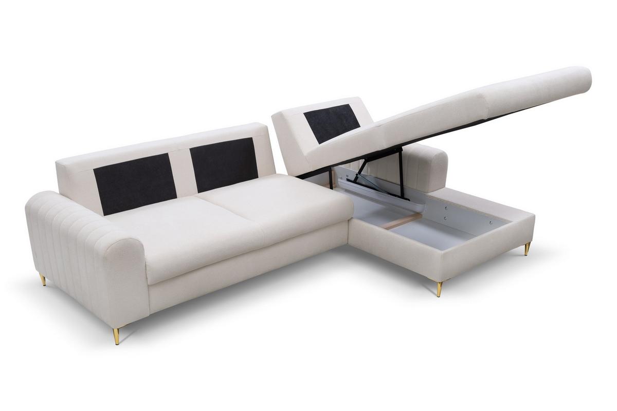 ECKSOFA VERONA R-S Creme Geflochtener Stoff mit Schlaffunktion - Creme, Holz (251/164cm) - MASSENO
