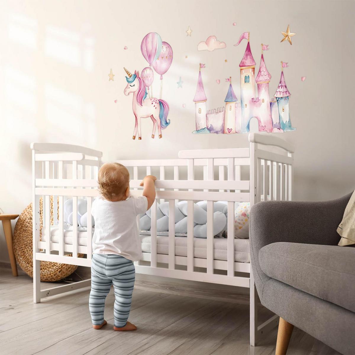 WANDAUFKLEBER 60x82cm - Einhornschloss - Multicolor, Kunststoff (60/82/0.1cm) - Wallfluent