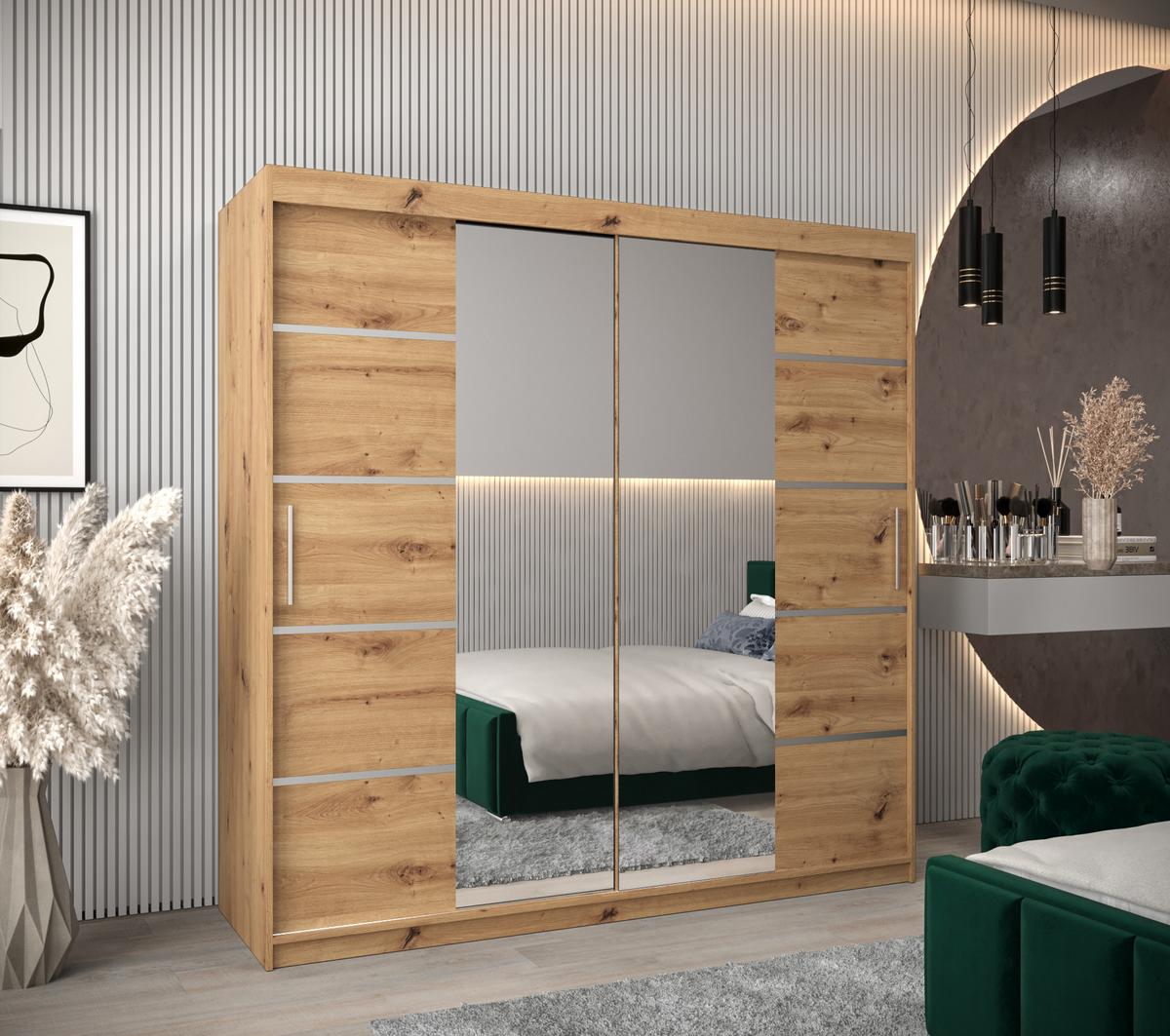 SCHWEBETÜRENSCHRANK 200/200/62 2-türig - Silberfarben/Eiche Artisan, Holz/Kunststoff (200/200/62cm) - MÖBEL KRYSPOL