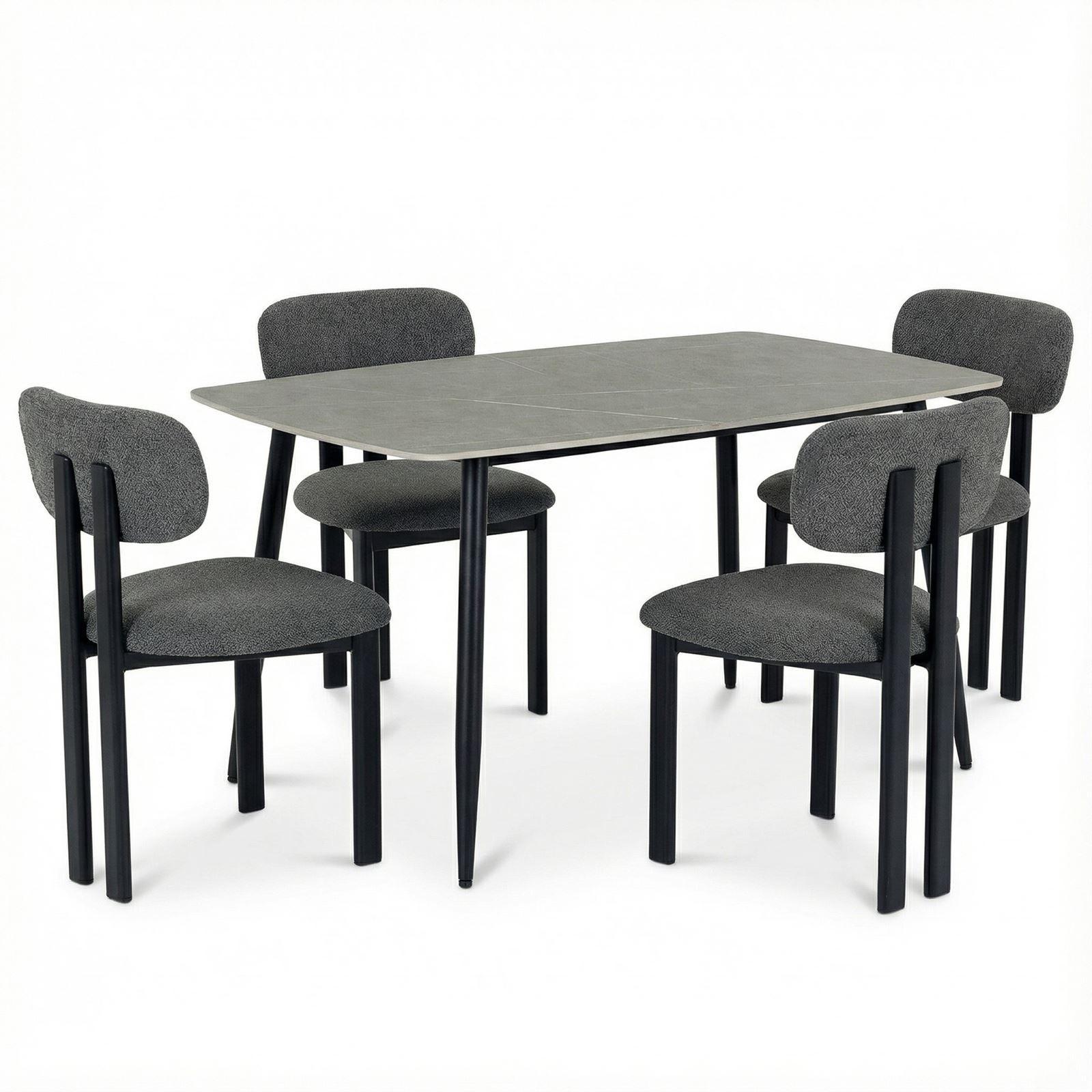ESSGRUPPE MORA/FRANCA 5er Set schwarz, dunkelgrau - Schwarz, Metall (140/76/80cm) - IDIMEX