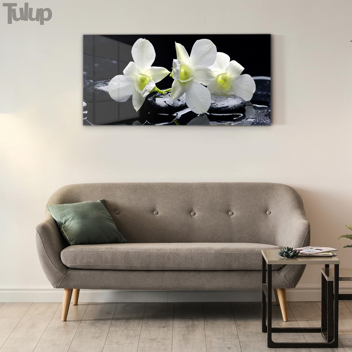 GLASBILD 100x50 cm Orchideenblüte - Schwarz, Glas (100/50cm) - TULUP