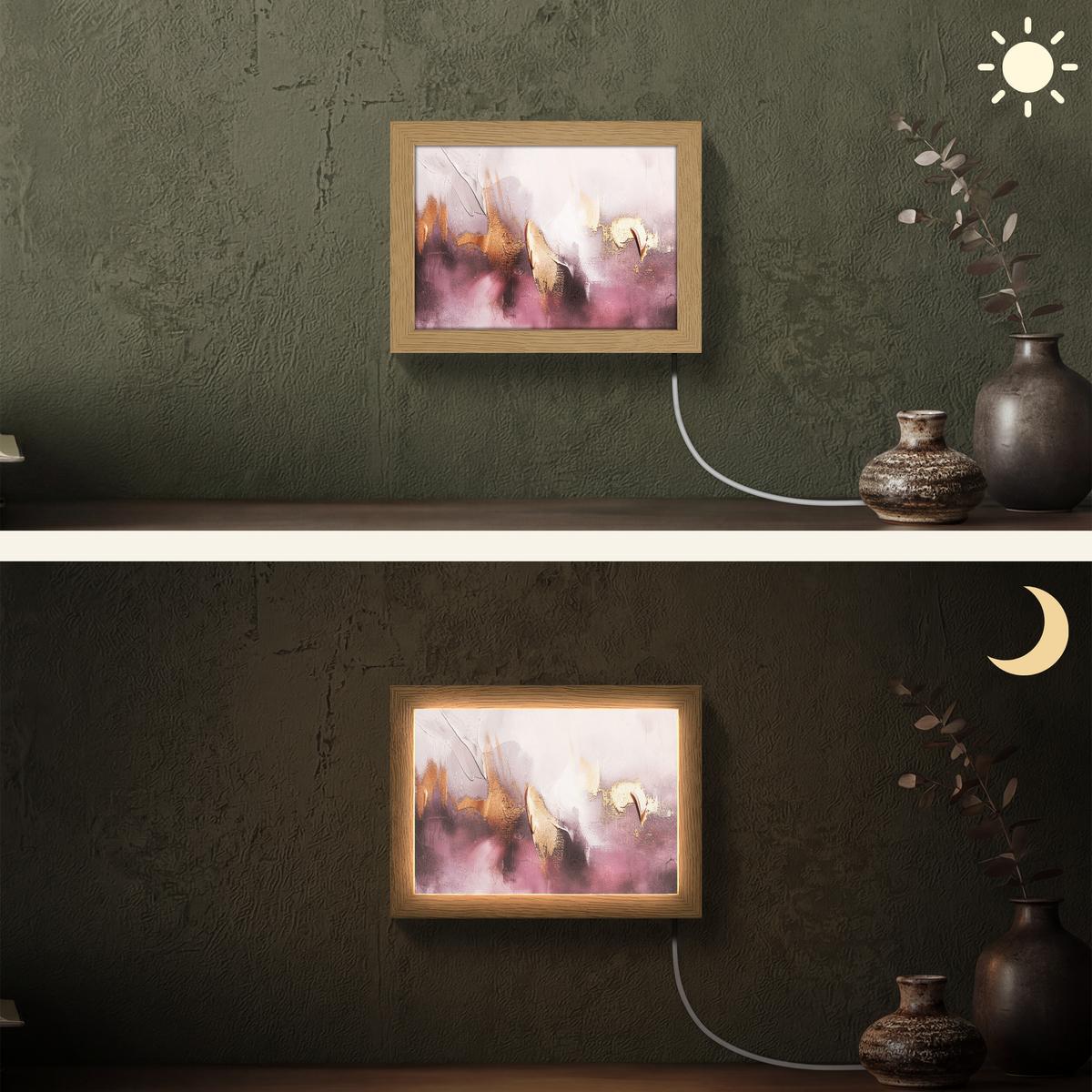 WANDLEUCHTE Lila - Abstrakt - Farbe - Gold 20x15 cm - Mauve, Holzwerkstoff (20/15/8cm) - OnlyWow