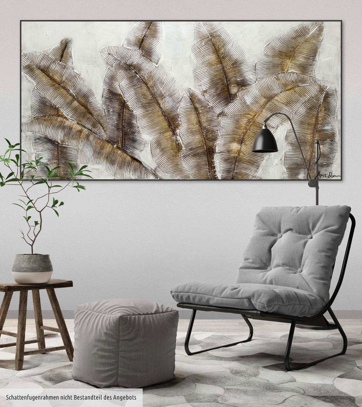 ACRYLBILD HANDGEMALT 120/60 cm - Weiß/Braun, Holz/Textil (120/60cm) - KUNSTLOFT